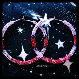 2.5” Handmade Color Block Crocheted Hoop Earrings